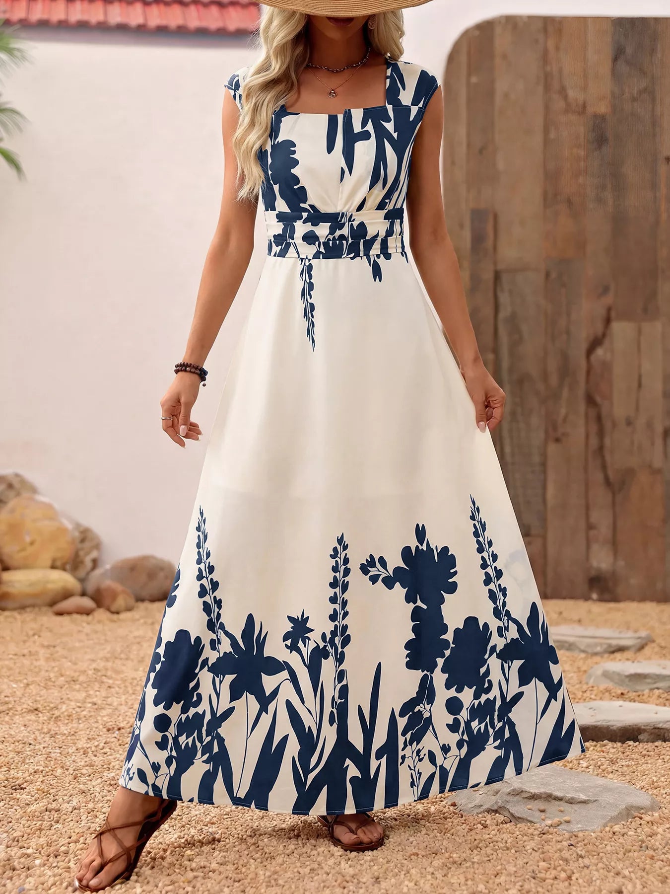 Printed Square Neck Maxi Dress 002 - Poppy & Pearl Edit