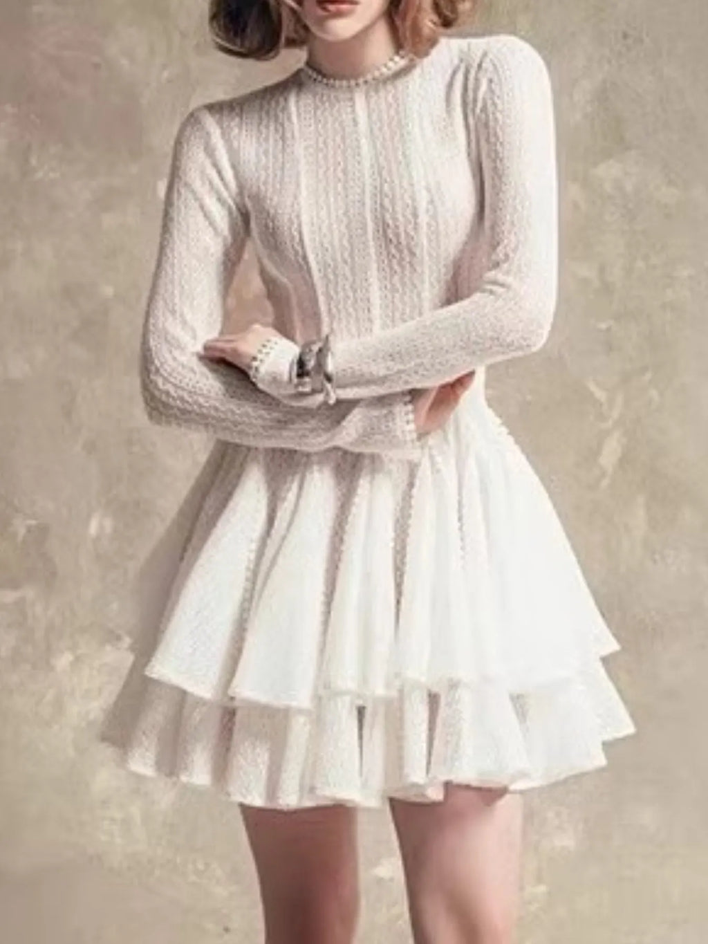 Layered Round Neck Long Sleeve Dress 008 - Poppy & Pearl Edit