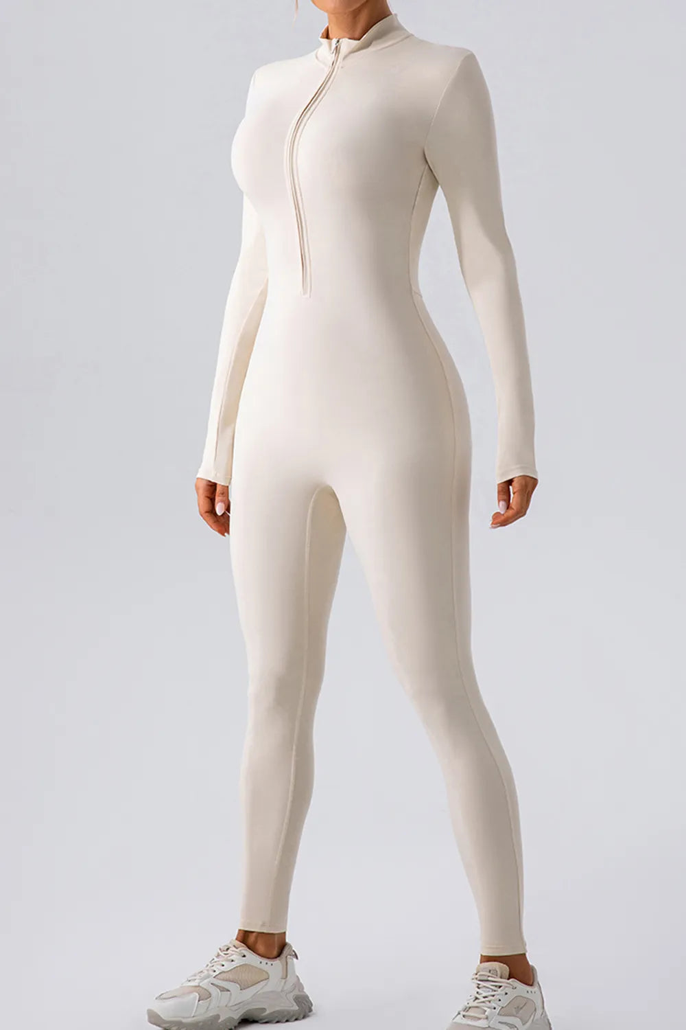 Half Zip Mock Neck Active Jumpsuit Sporty Look - Poppy & Pearl Edit