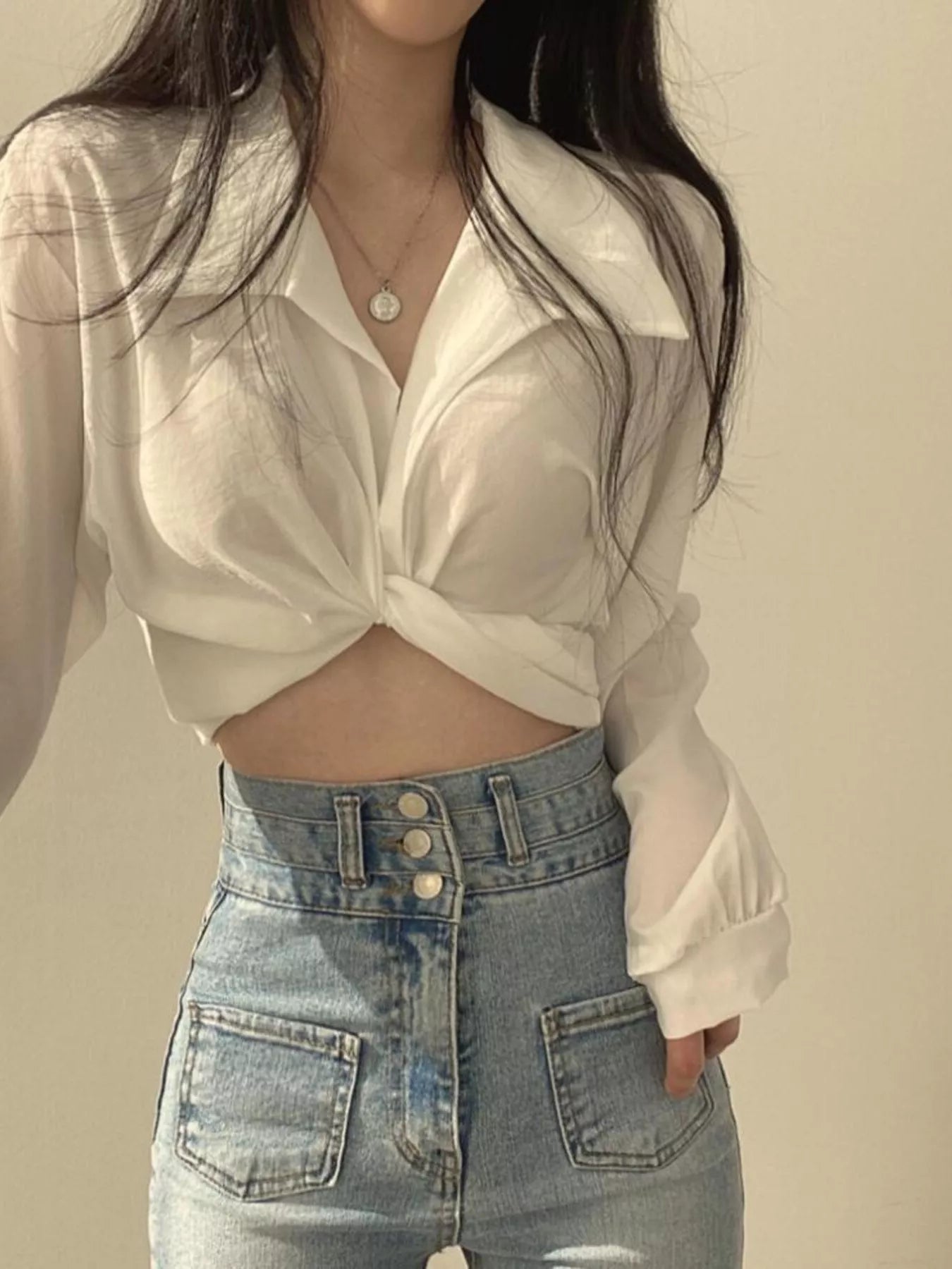 Twisted Front Long Sleeve Shirt 005 - Poppy & Pearl Edit