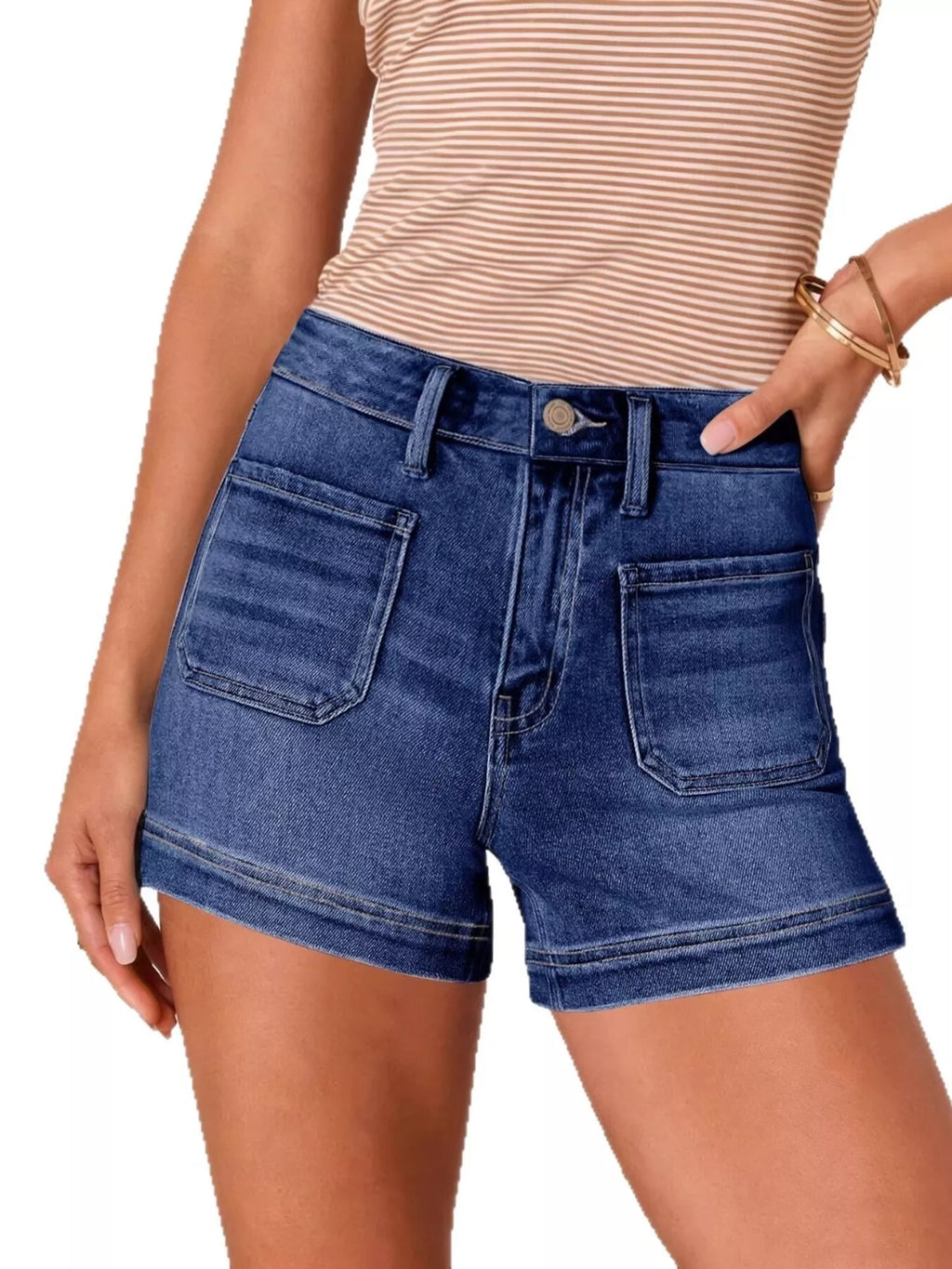 High Waisted Pocketed Denim Shorts 002 - Poppy & Pearl Edit