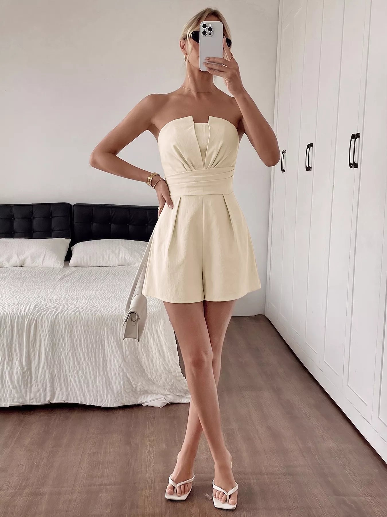 Strapless Pleated Detail Romper 005 - Poppy & Pearl Edit