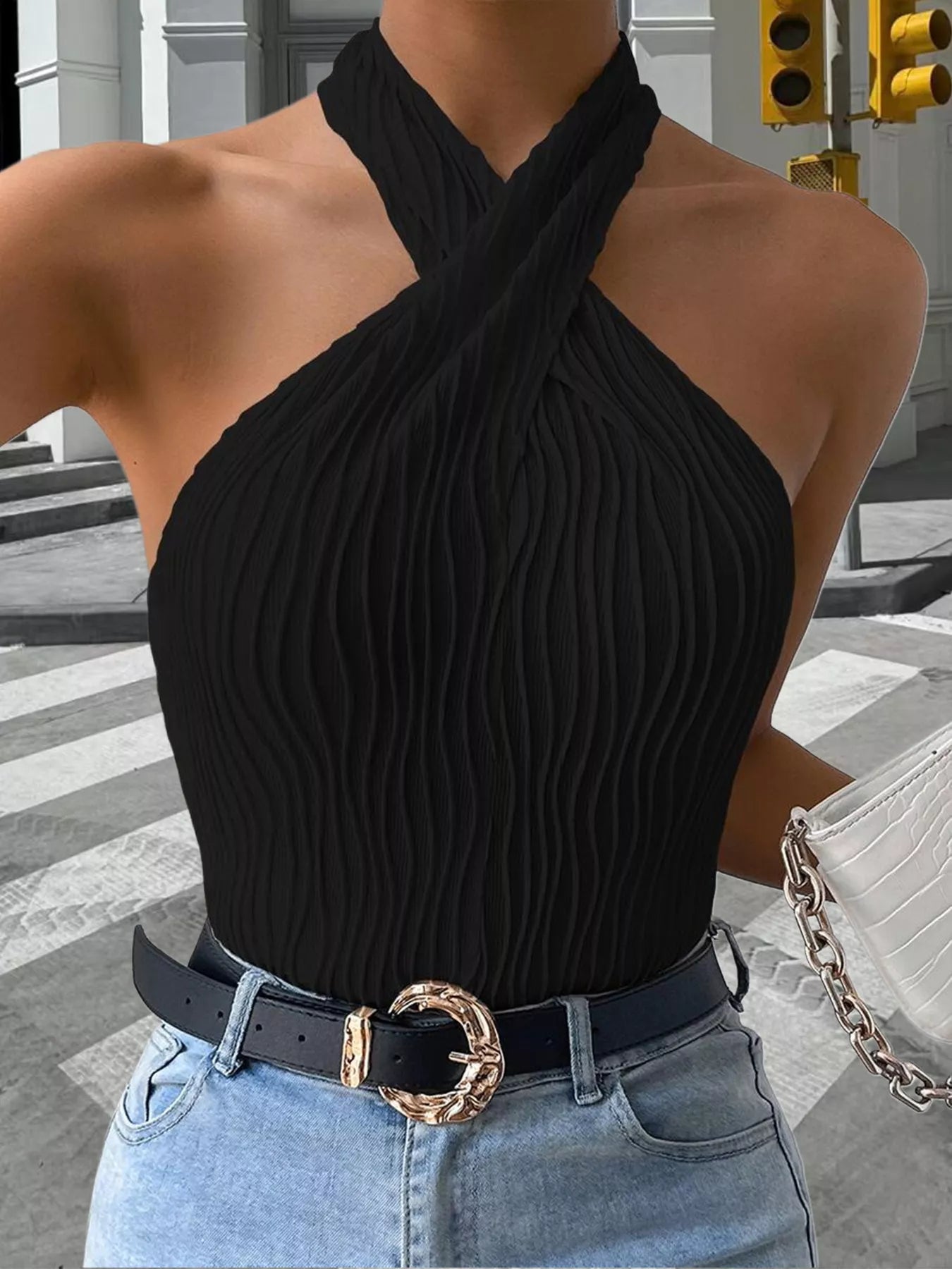 Textured Halter Neck Tank 006 - Poppy & Pearl Edit