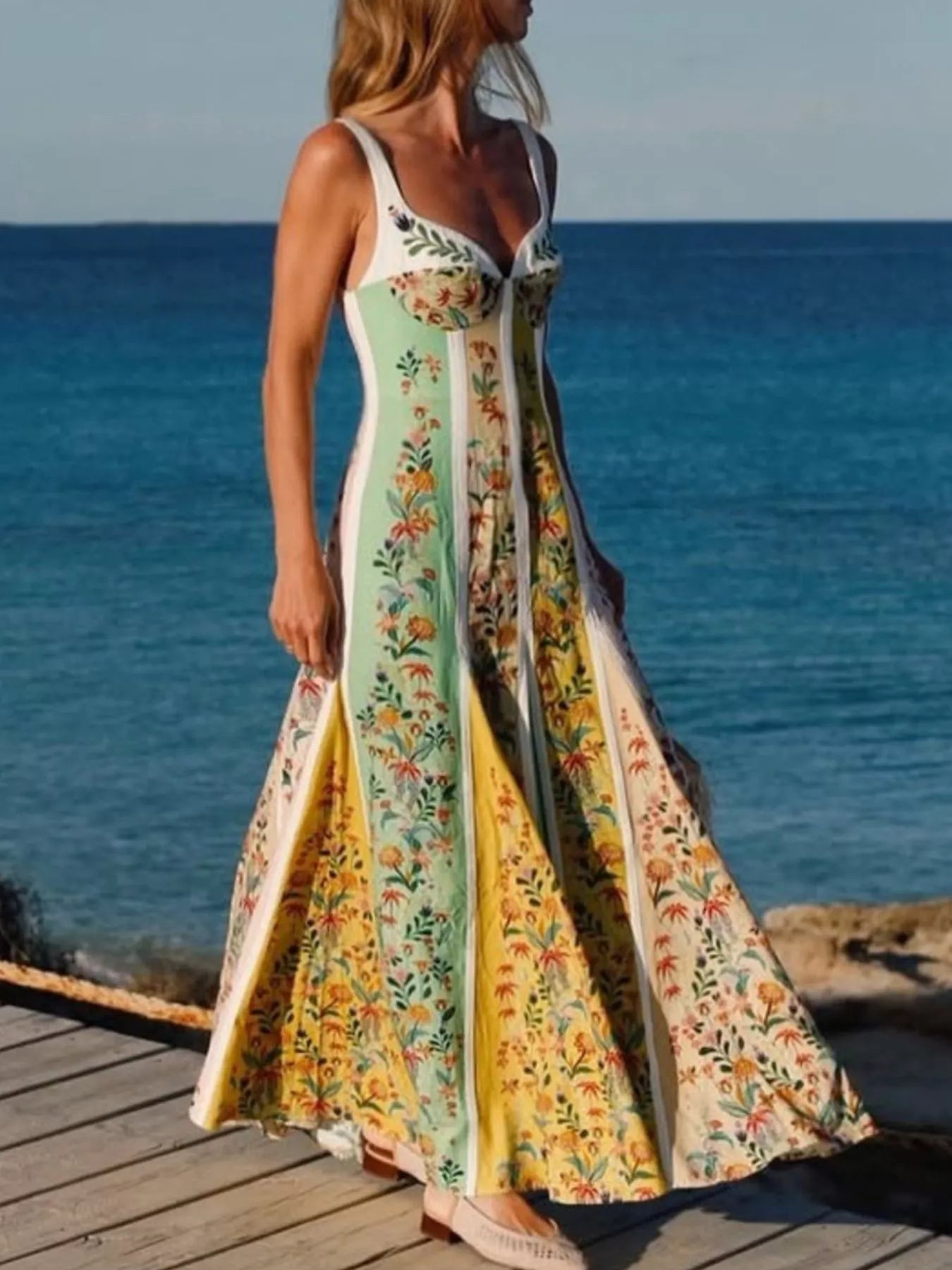 Floral Print Sweetheart Neck Maxi Dress 004 - Poppy & Pearl Edit