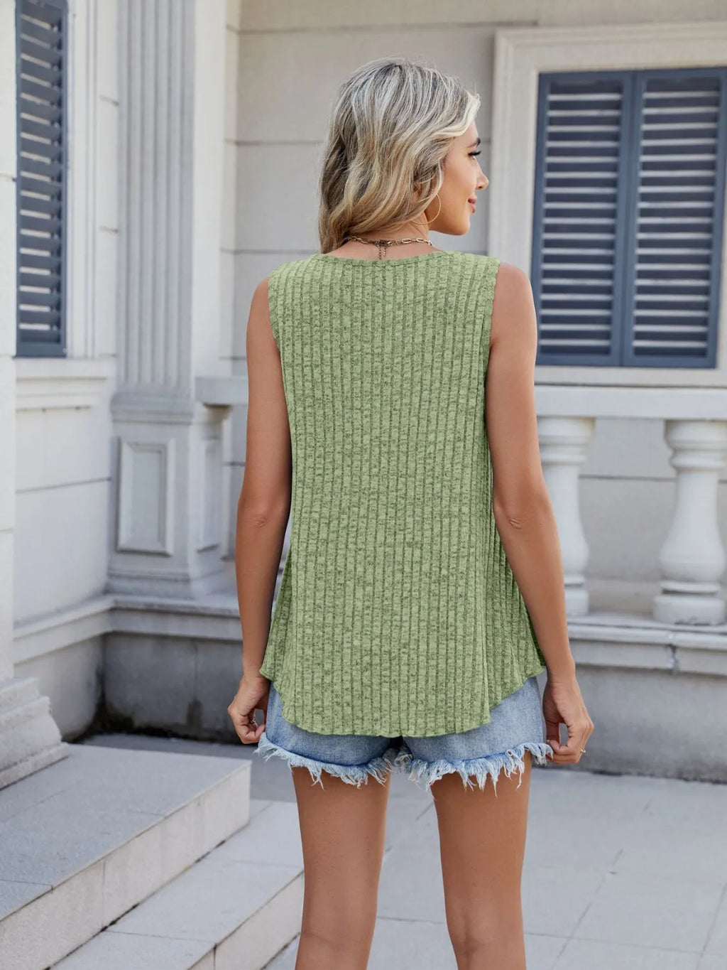 Ribbed Round Neck Tank Studio Shot - Poppy & Pearl Edit