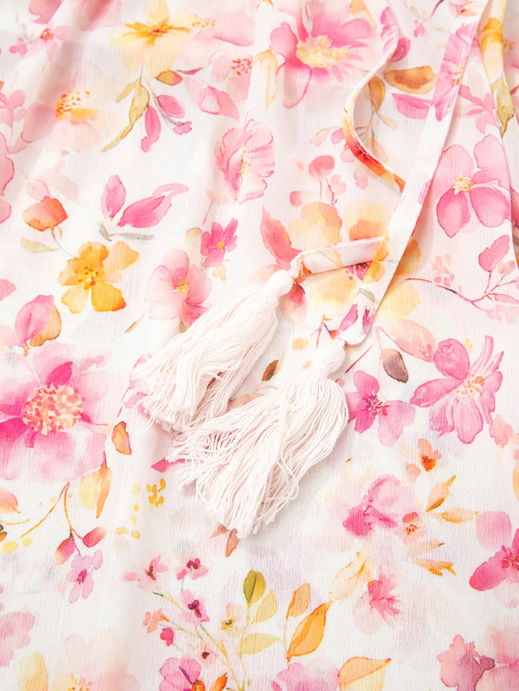 Floral Print Tassel Tie Smocked Puff Sleeve Blouse 007 - Poppy & Pearl Edit