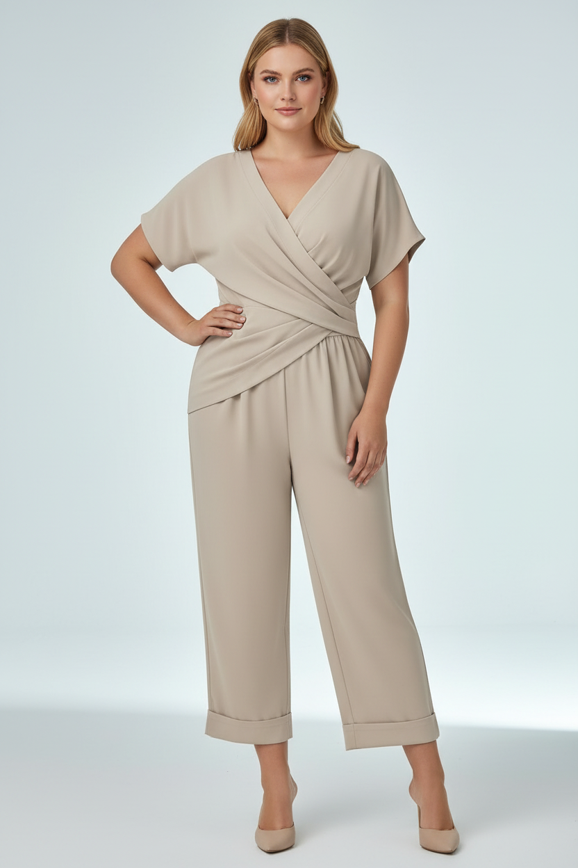 Full Size Twist Front V Neck Top And Pants Set Plus Size 002 - Poppy & Pearl Edit