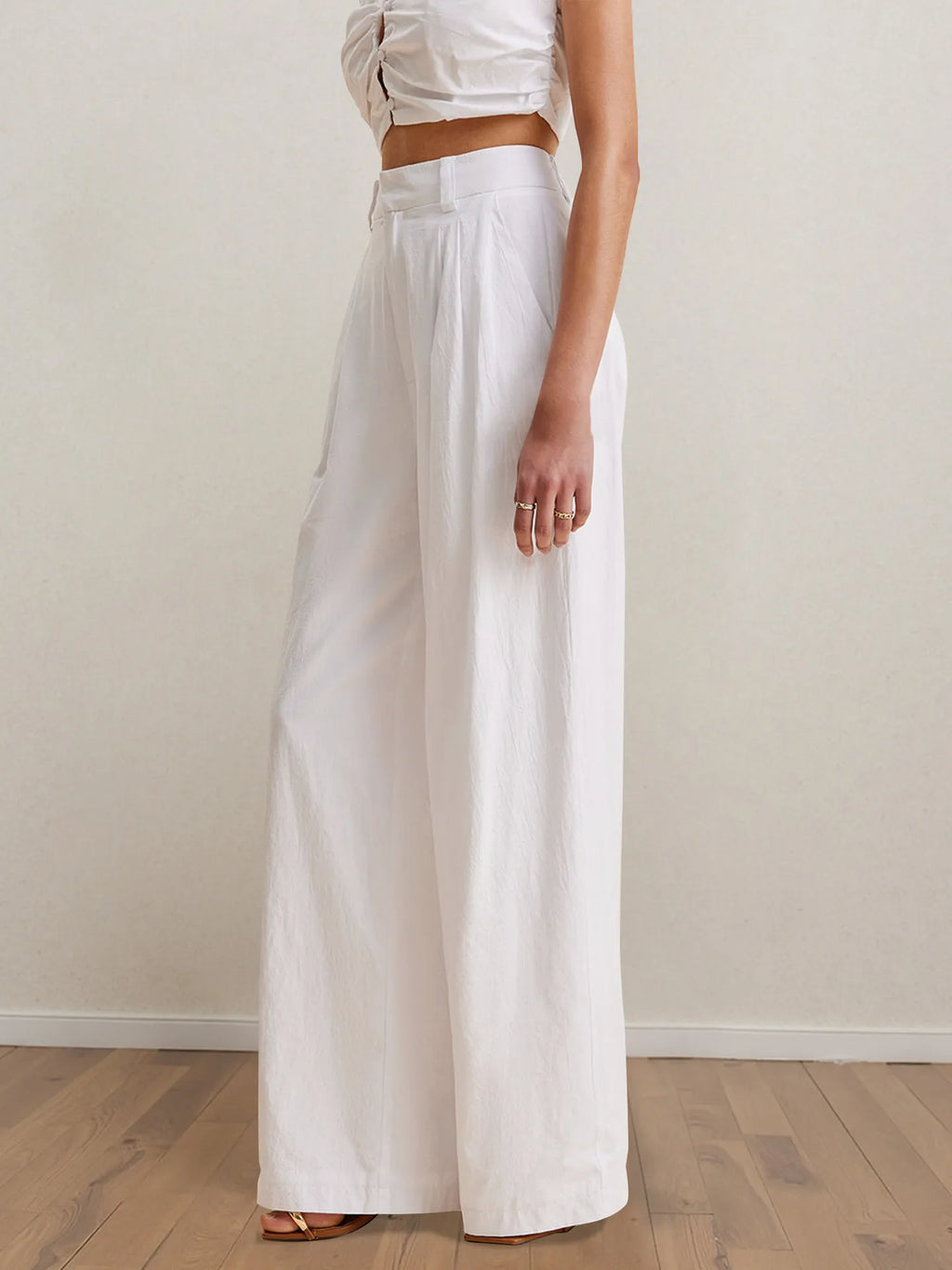 Strapless Peplum Top And Wide Leg Pants Set 005 - Poppy & Pearl Edit