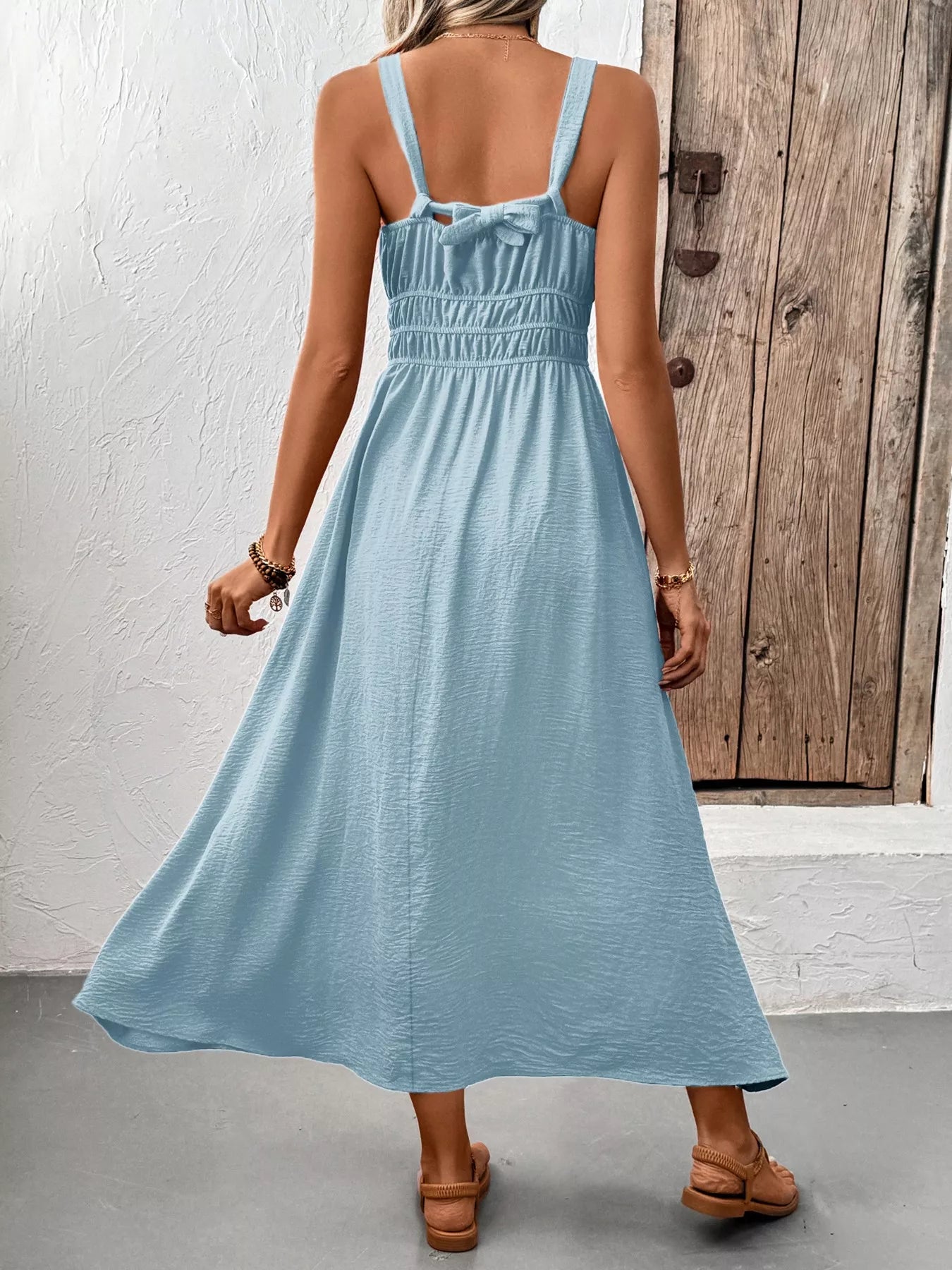 Sleeveless Smocked Casual Midi Dress 003 - Poppy & Pearl Edit