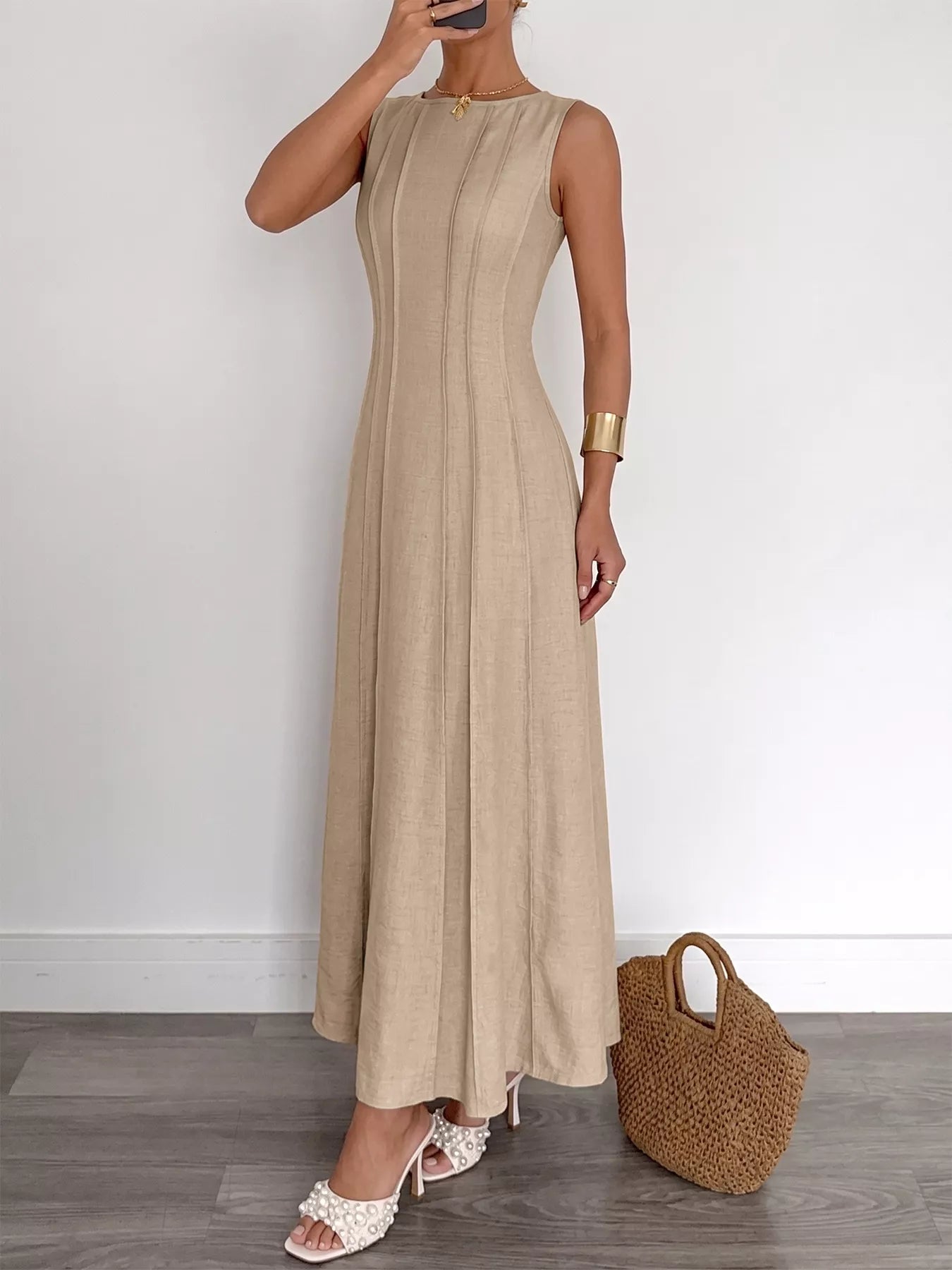 Round Neck Sleeveless Teture Mai Dress 004 - Poppy & Pearl Edit