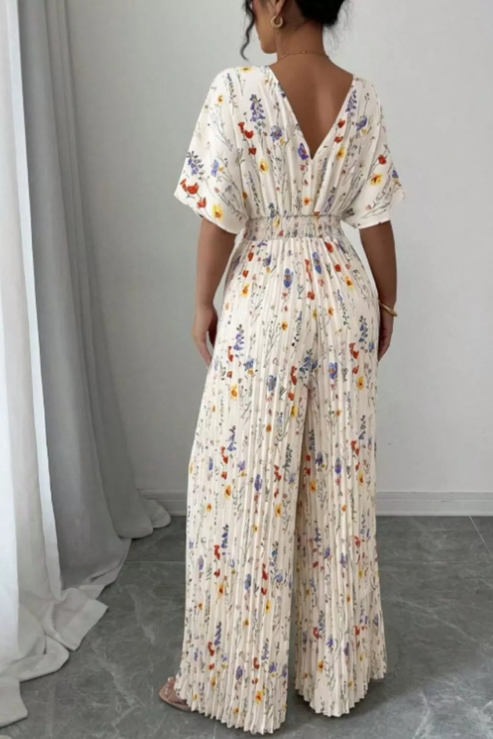 Floral Print Wide Leg Pleated Jumpsuit 004 - Poppy & Pearl Edit