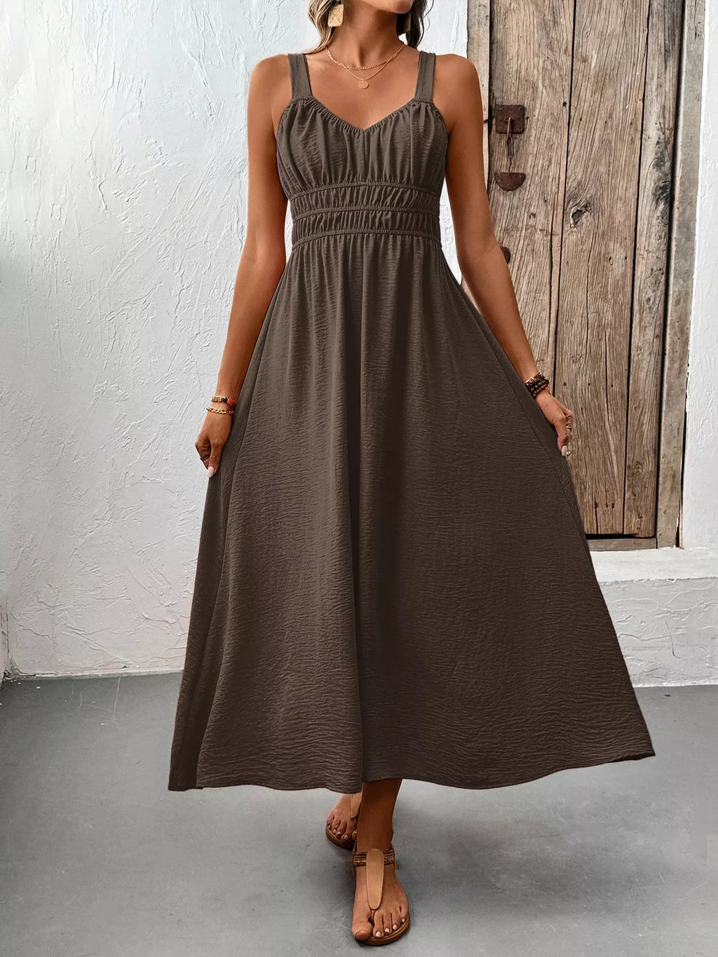Sleeveless Smocked Casual Midi Dress 011 - Poppy & Pearl Edit