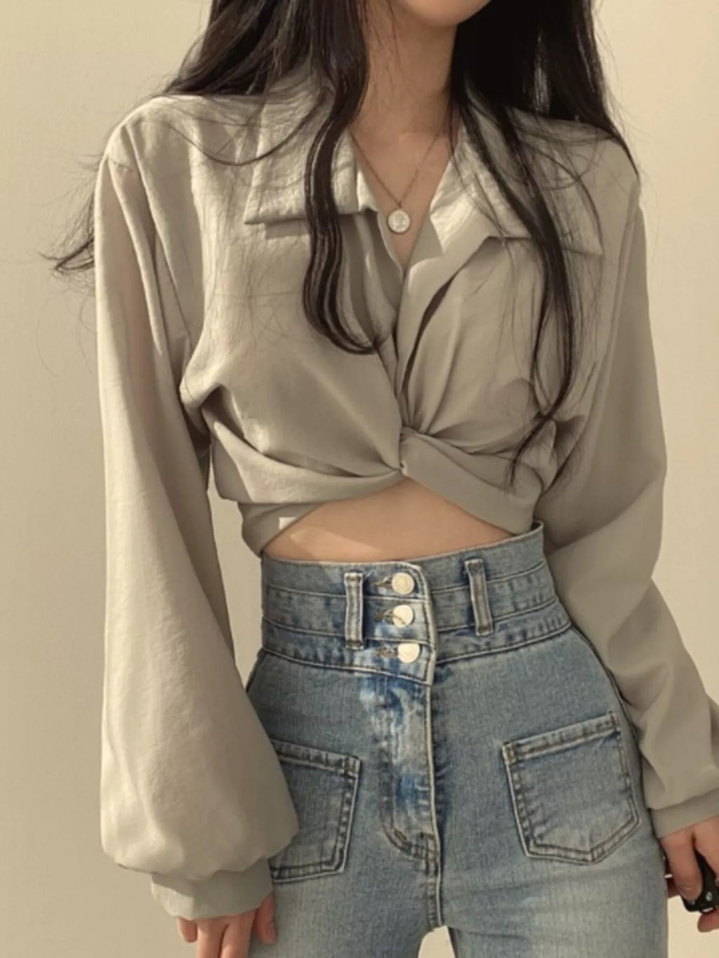 Twisted Front Long Sleeve Shirt 009 - Poppy & Pearl Edit