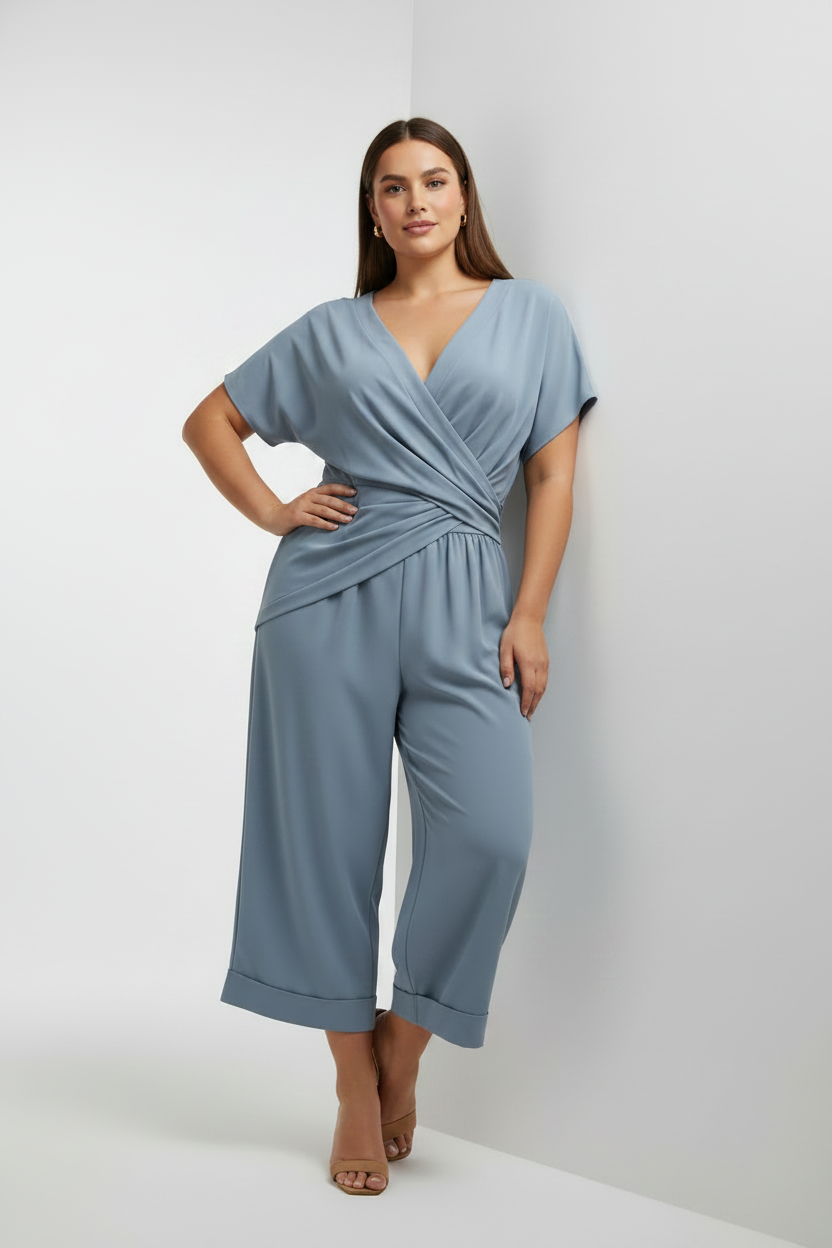 Full Size Twist Front V Neck Top And Pants Set Plus Size 004 - Poppy & Pearl Edit