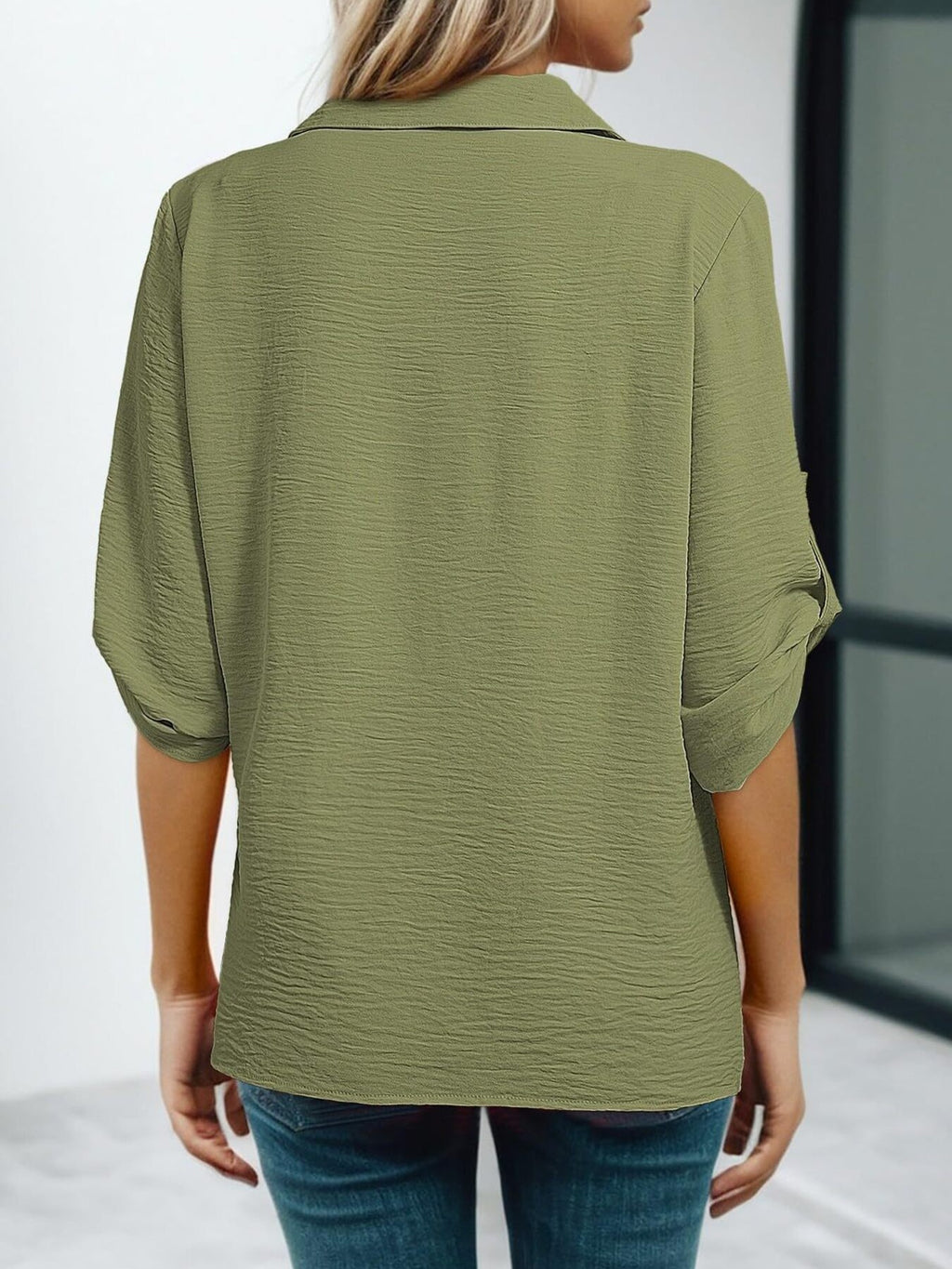 Johnny Collar Roll Up Sleeve Blouse 017 - Poppy & Pearl Edit