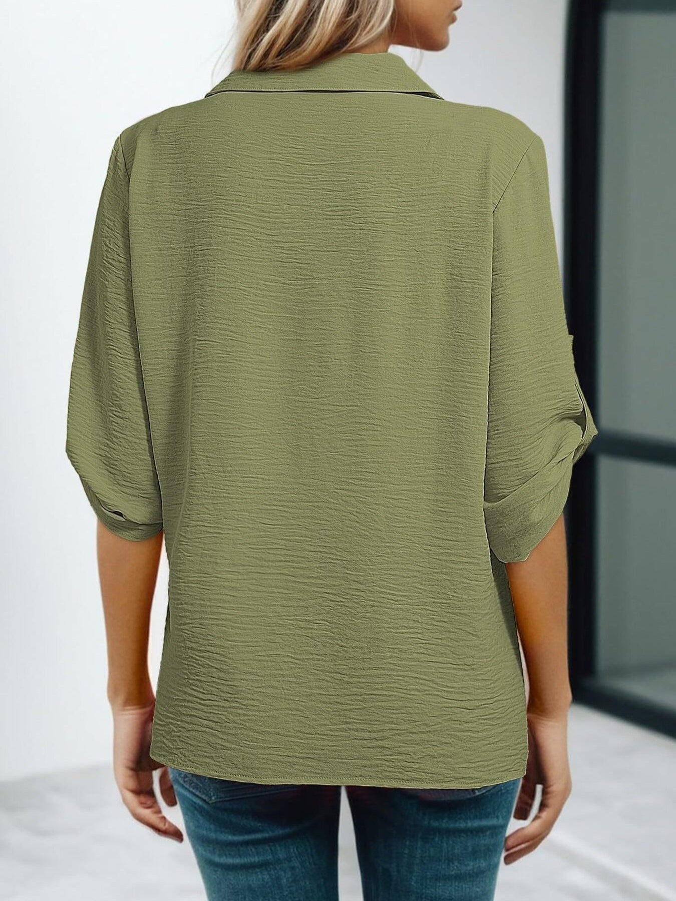 Johnny Collar Roll Up Sleeve Blouse 017 - Poppy & Pearl Edit