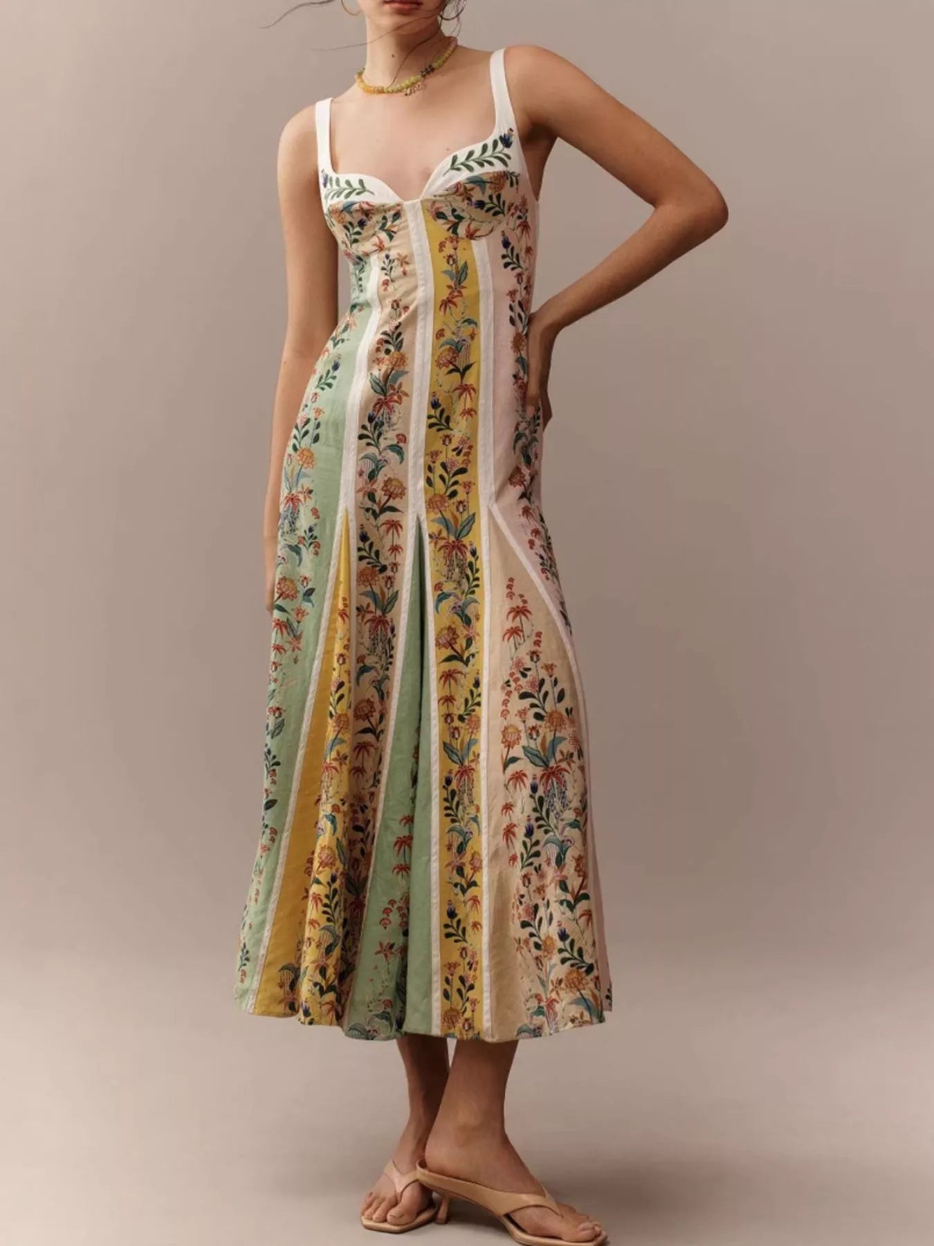 Floral Print Sweetheart Neck Maxi Dress 007 - Poppy & Pearl Edit