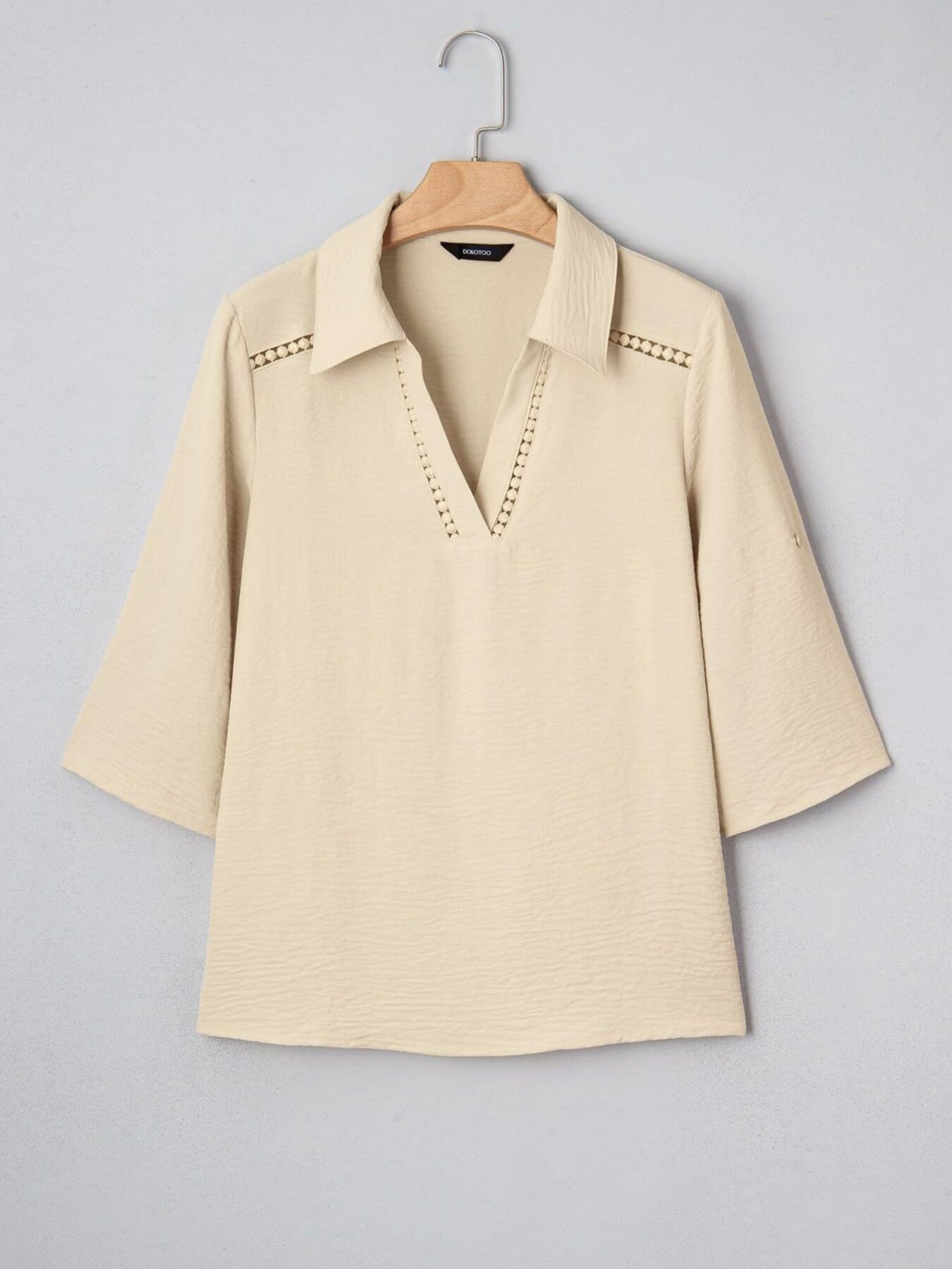 Johnny Collar Roll Up Sleeve Blouse 014 - Poppy & Pearl Edit
