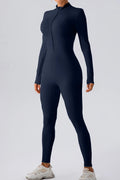Half Zip Mock Neck Active Jumpsuit Close Up - Poppy & Pearl Edit