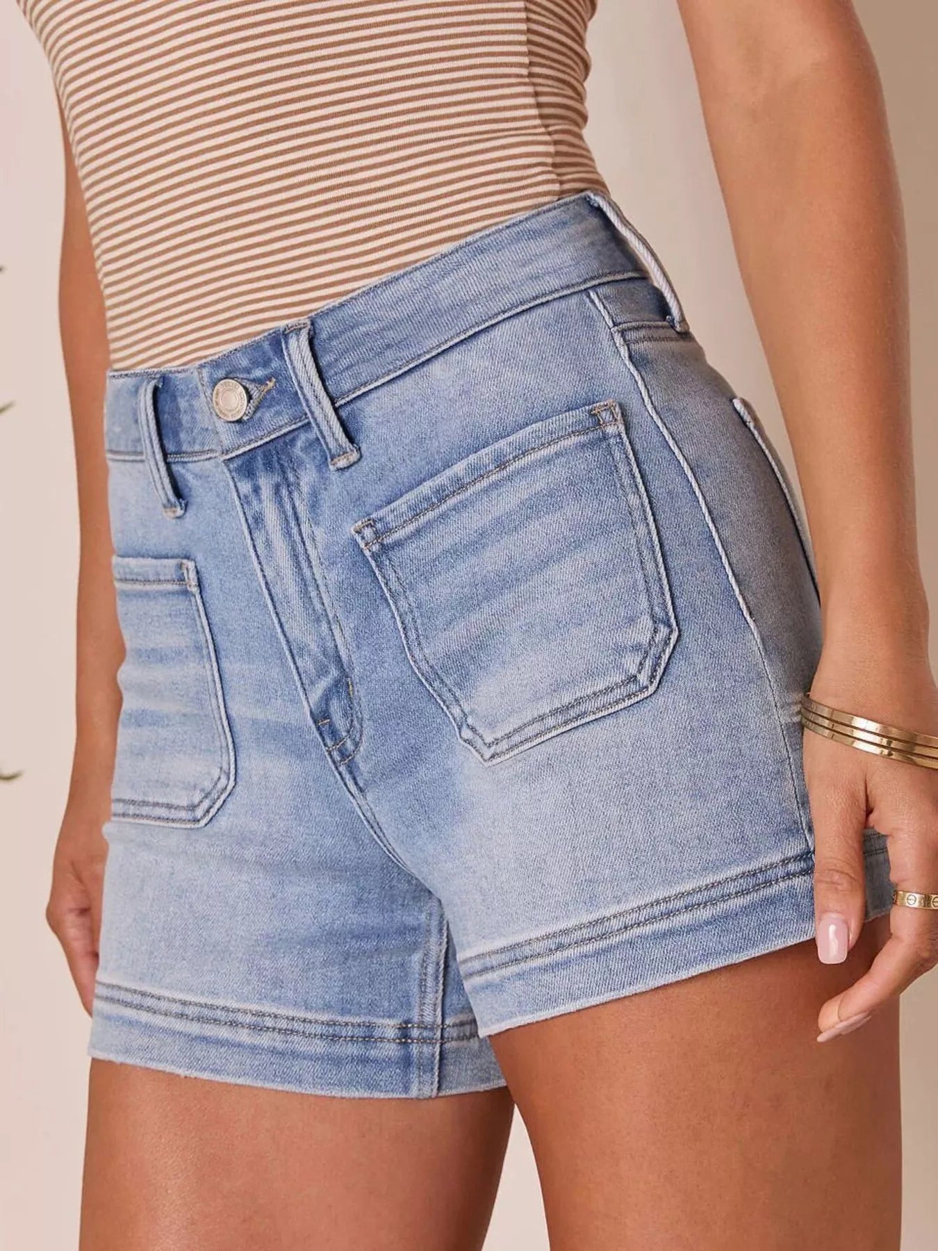 High Waisted Pocketed Denim Shorts 004 - Poppy & Pearl Edit