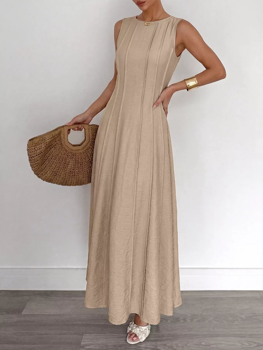Round Neck Sleeveless Teture Mai Dress 005 - Poppy & Pearl Edit