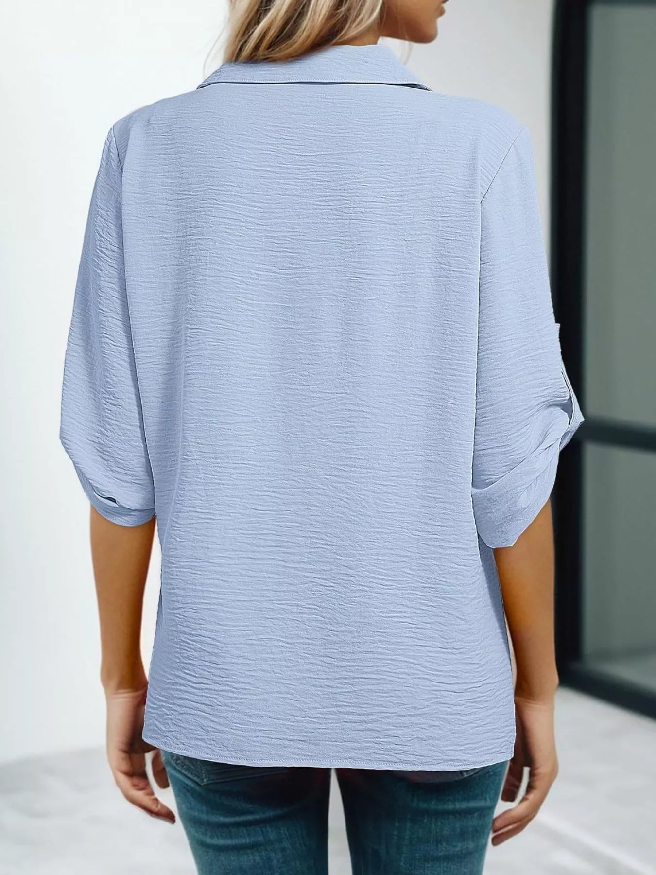 Johnny Collar Roll Up Sleeve Blouse 009 - Poppy & Pearl Edit