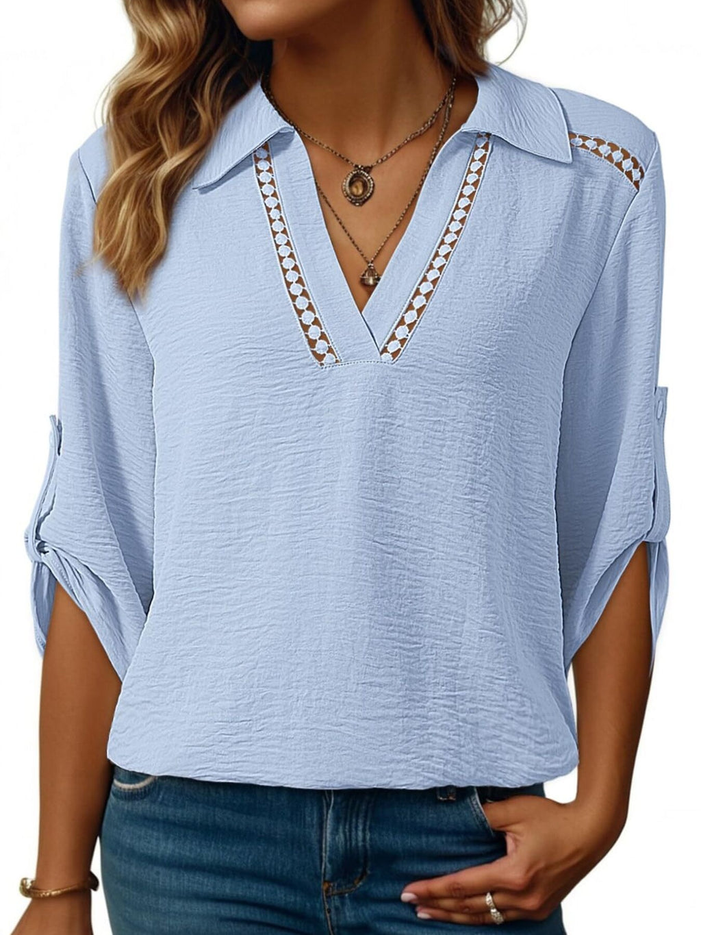 Johnny Collar Roll Up Sleeve Blouse 008 - Poppy & Pearl Edit