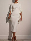 Slim Fit Elegant Midi Dress With Beaded Slit Sleeve 002 - Poppy & Pearl Edit