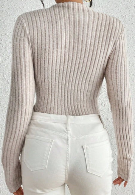 Womens Ribbed Mock Neck Knit Jumpsuit Long Sleeve Slim Casual 004 - Poppy & Pearl Edit