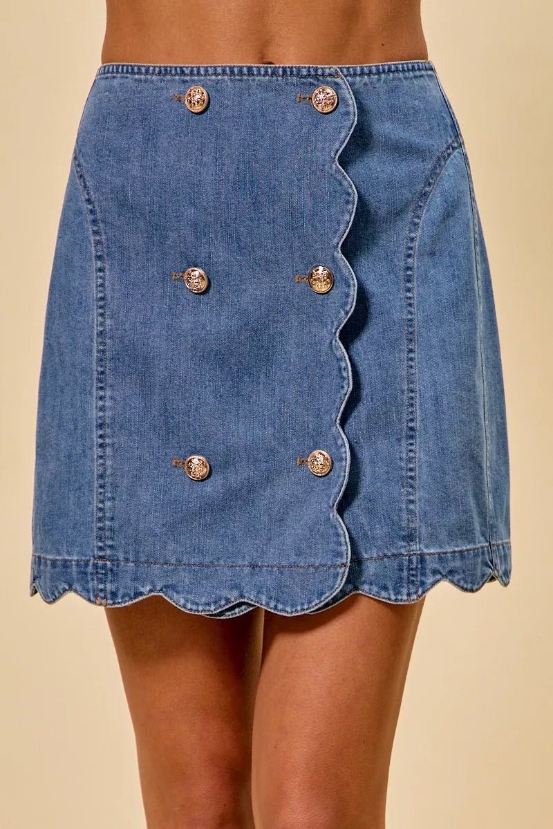 Denim Scalloped Buttoned Front Skirt 002 - Poppy & Pearl Edit