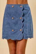 Denim Scalloped Buttoned Front Skirt 002 - Poppy & Pearl Edit