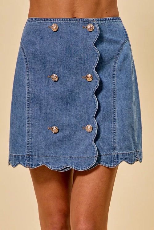 Denim Scalloped Buttoned Front Skirt 002 - Poppy & Pearl Edit