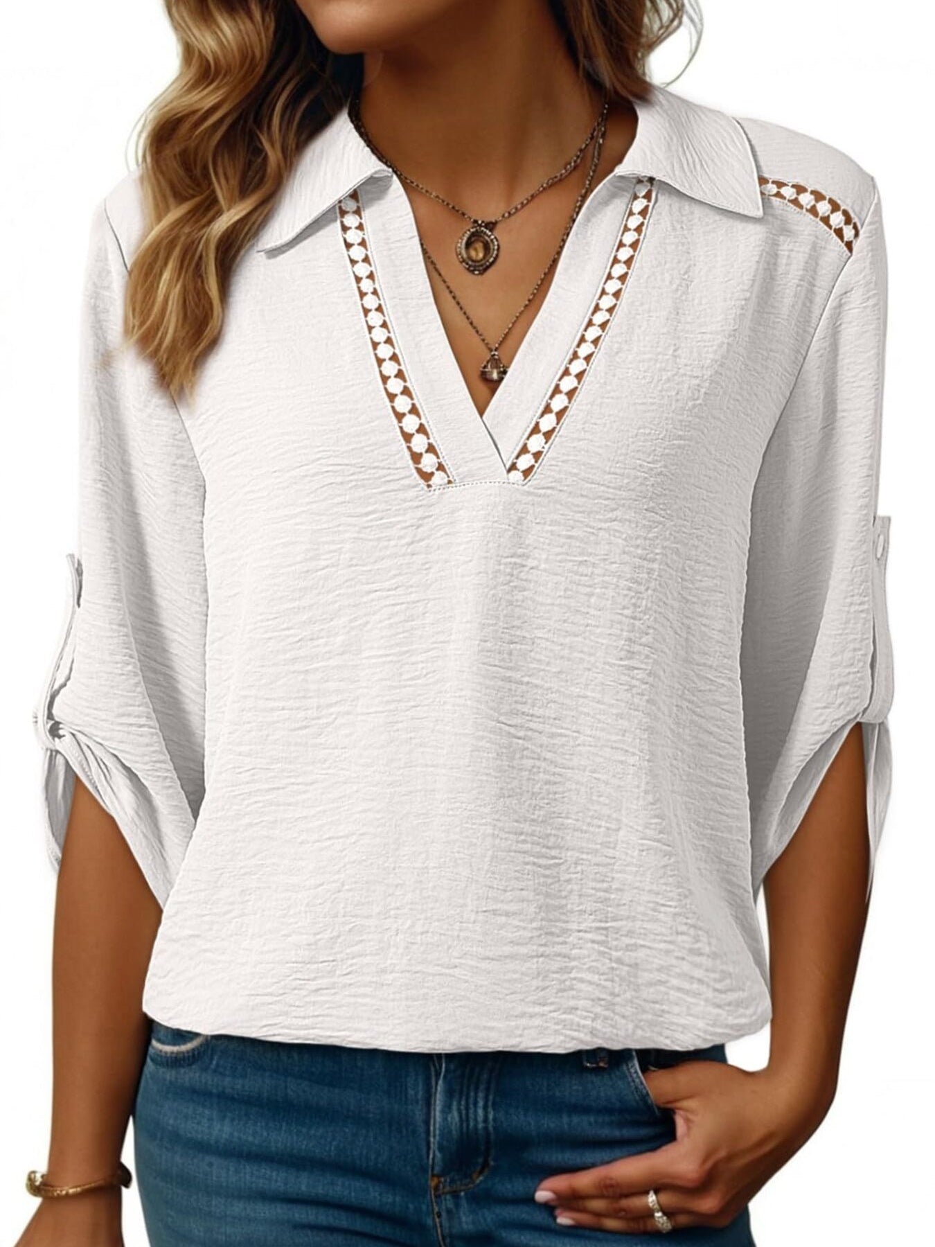 Johnny Collar Roll Up Sleeve Blouse 004 - Poppy & Pearl Edit