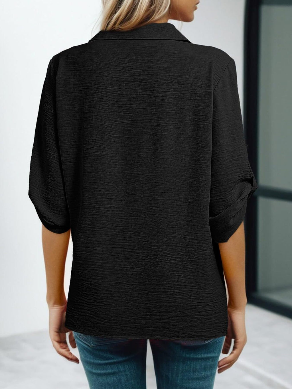 Johnny Collar Roll Up Sleeve Blouse 022 - Poppy & Pearl Edit