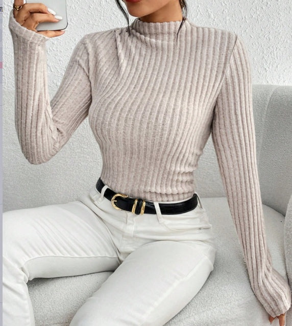 Womens Ribbed Mock Neck Knit Jumpsuit Long Sleeve Slim Casual 003 - Poppy & Pearl Edit