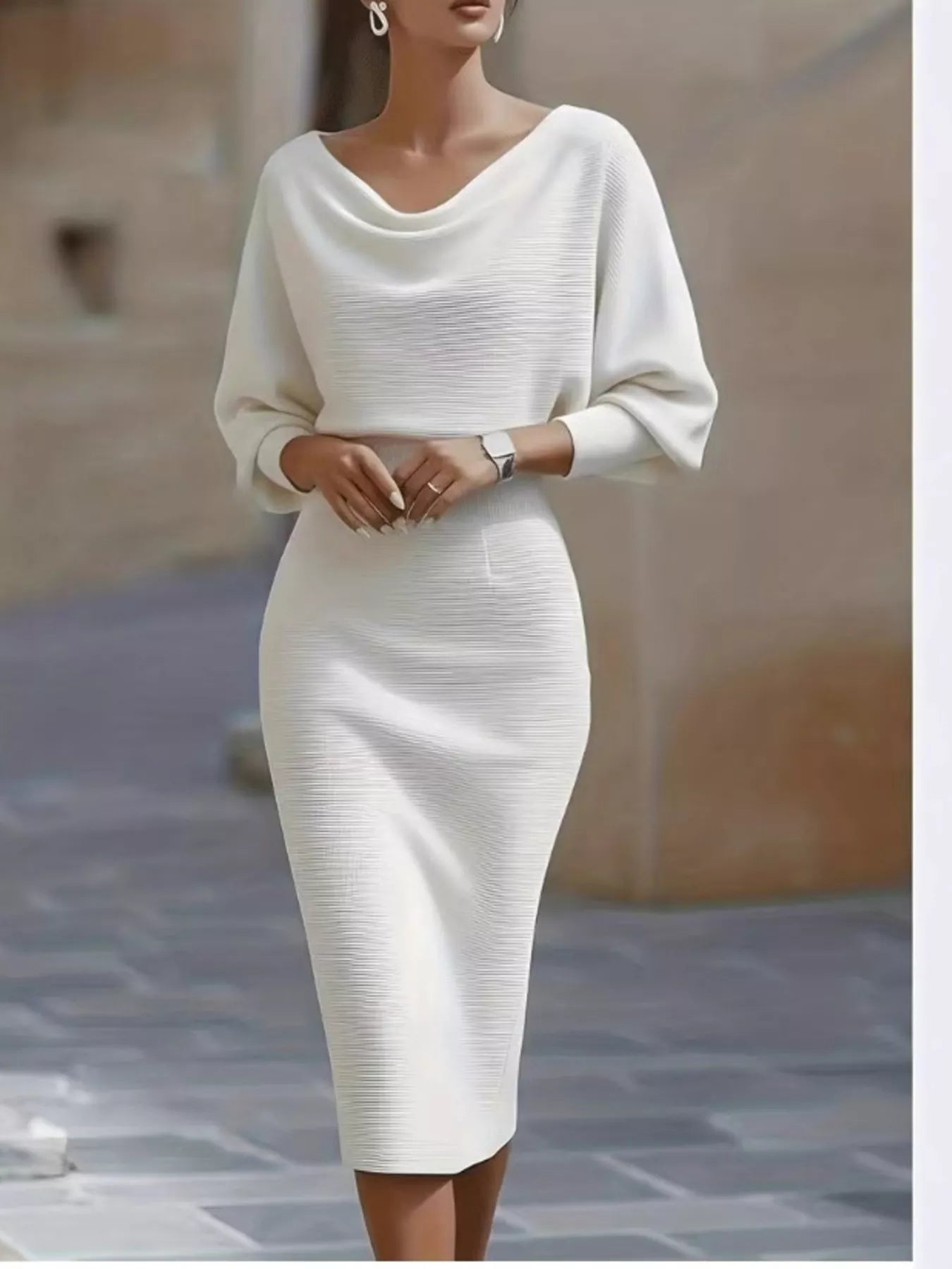 Cowl Neck Knit Bodycon Dress 002 - Poppy & Pearl Edit