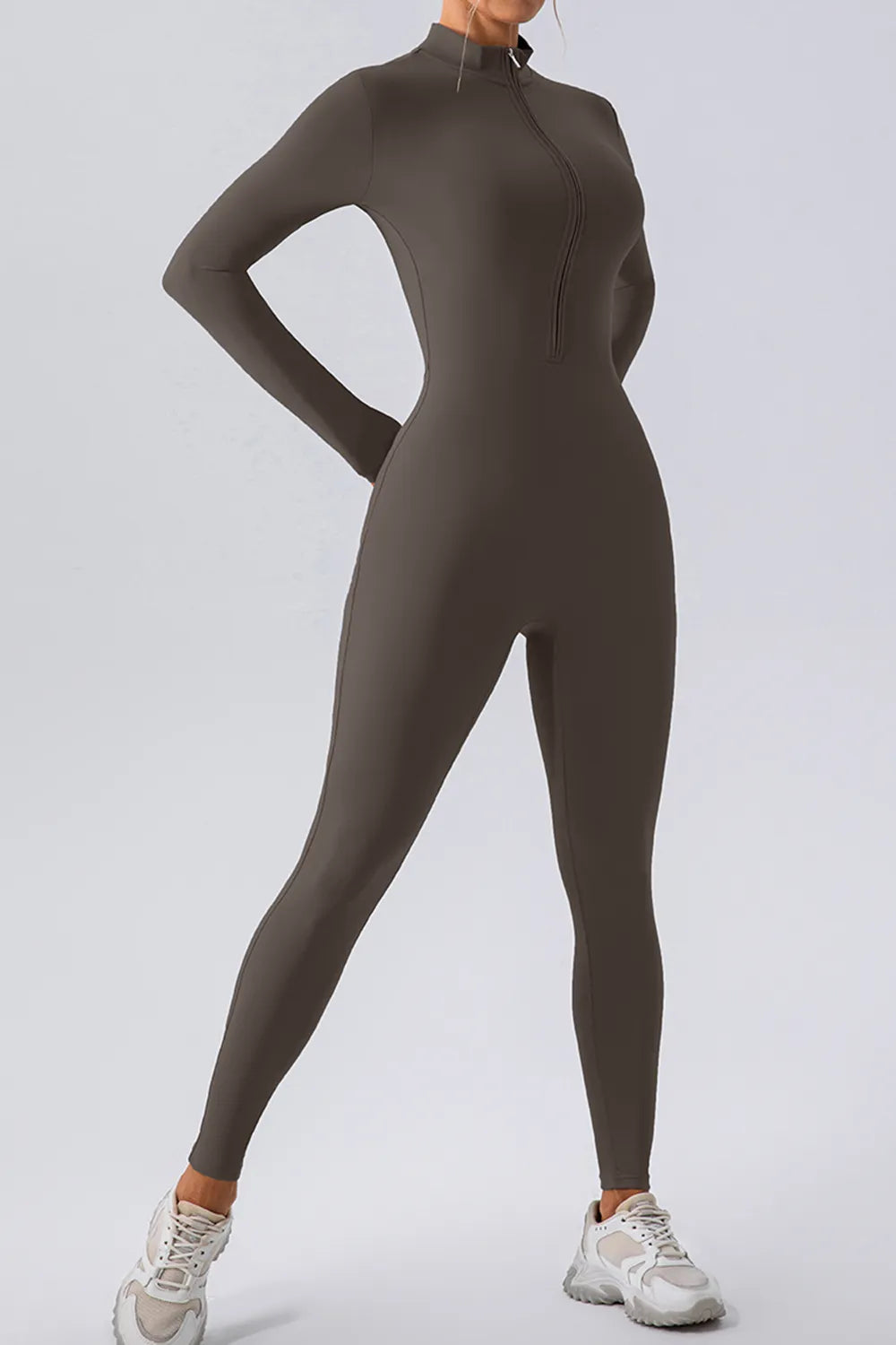Half Zip Mock Neck Active Jumpsuit Full Length - Poppy & Pearl Edit