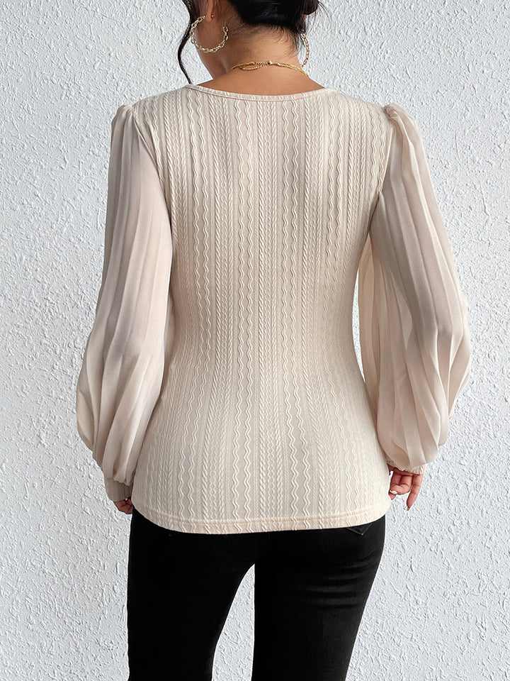 Honey Pleated Puff Sleeve Round Neck Blouse 003 - Poppy & Pearl Edit