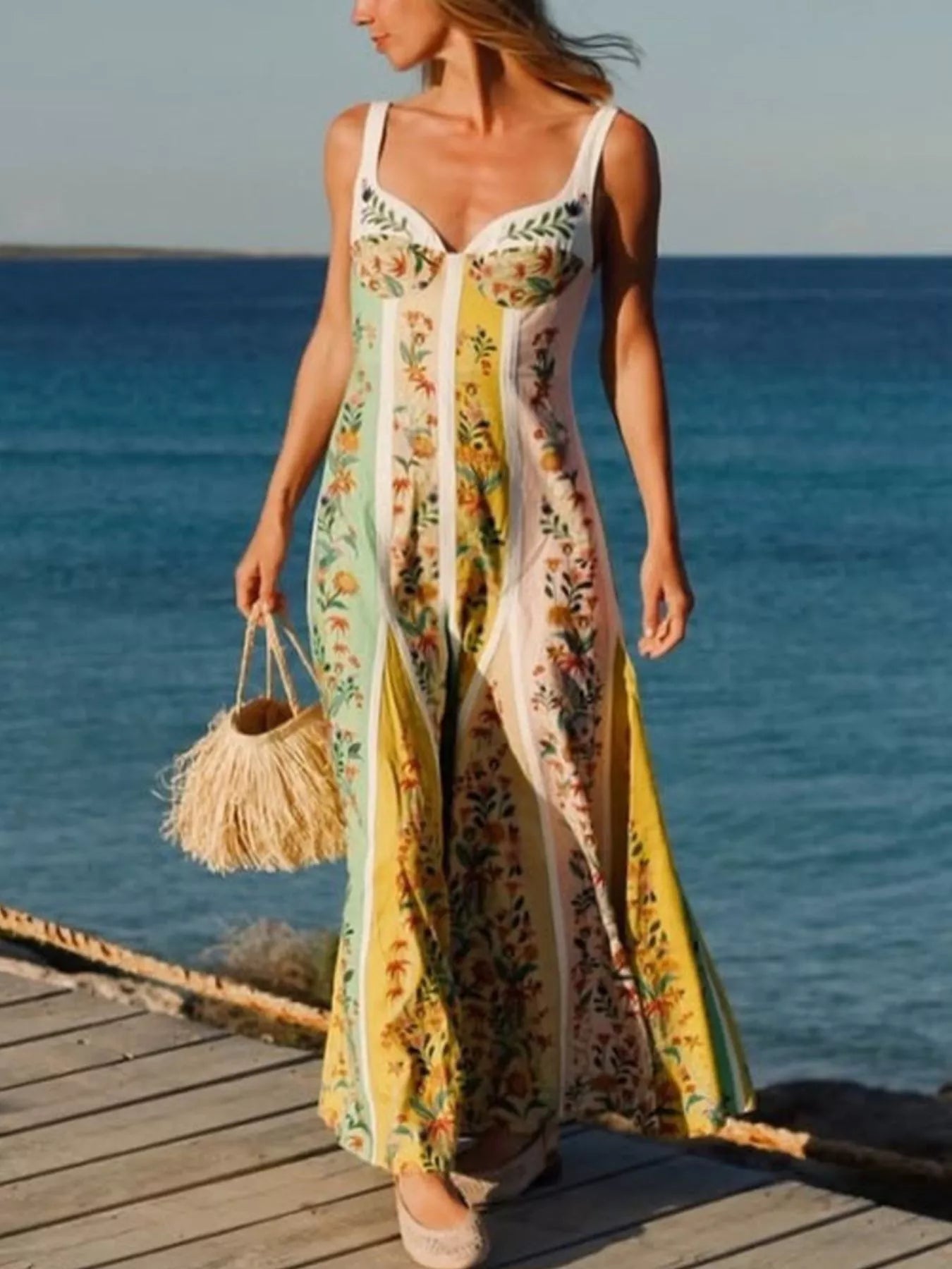 Floral Print Sweetheart Neck Maxi Dress 003 - Poppy & Pearl Edit