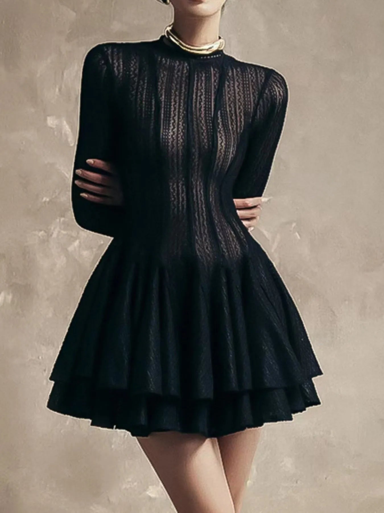 Layered Round Neck Long Sleeve Dress 003 - Poppy & Pearl Edit