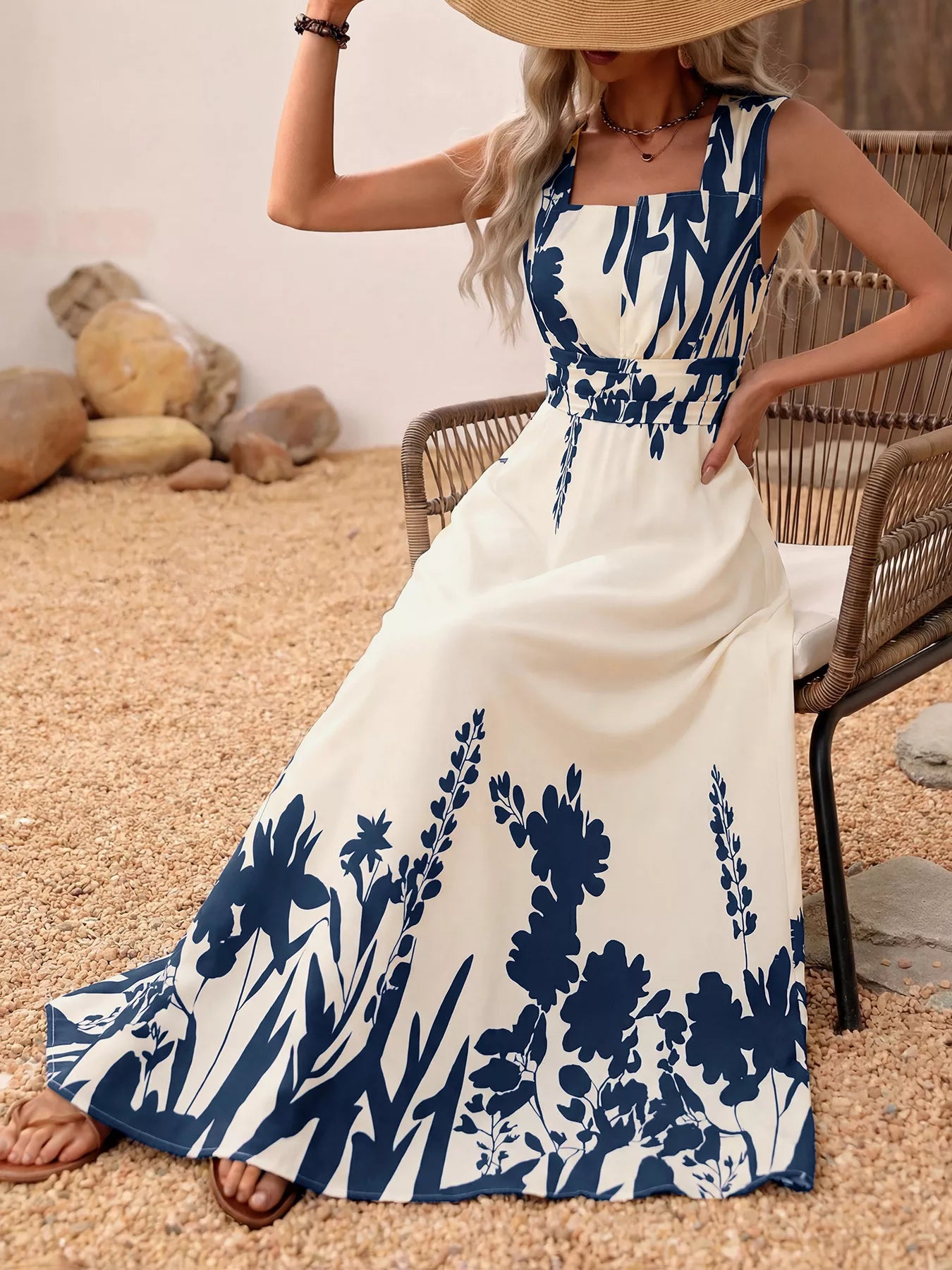 Printed Square Neck Maxi Dress 003 - Poppy & Pearl Edit