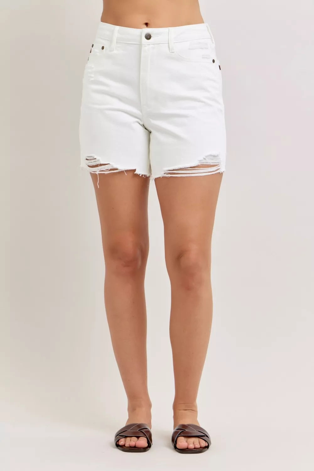 Judy Blue High Waist Rigid Magic Dad Short With Cell Phone Back Pocket 002 - Poppy & Pearl Edit
