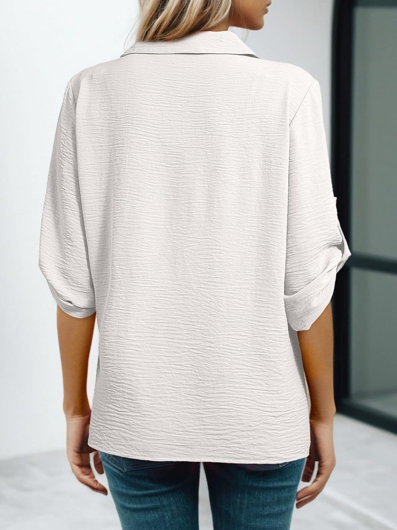 Johnny Collar Roll Up Sleeve Blouse 005 - Poppy & Pearl Edit