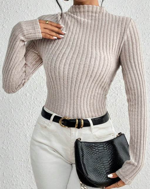 Womens Ribbed Mock Neck Knit Jumpsuit Long Sleeve Slim Casual 005 - Poppy & Pearl Edit