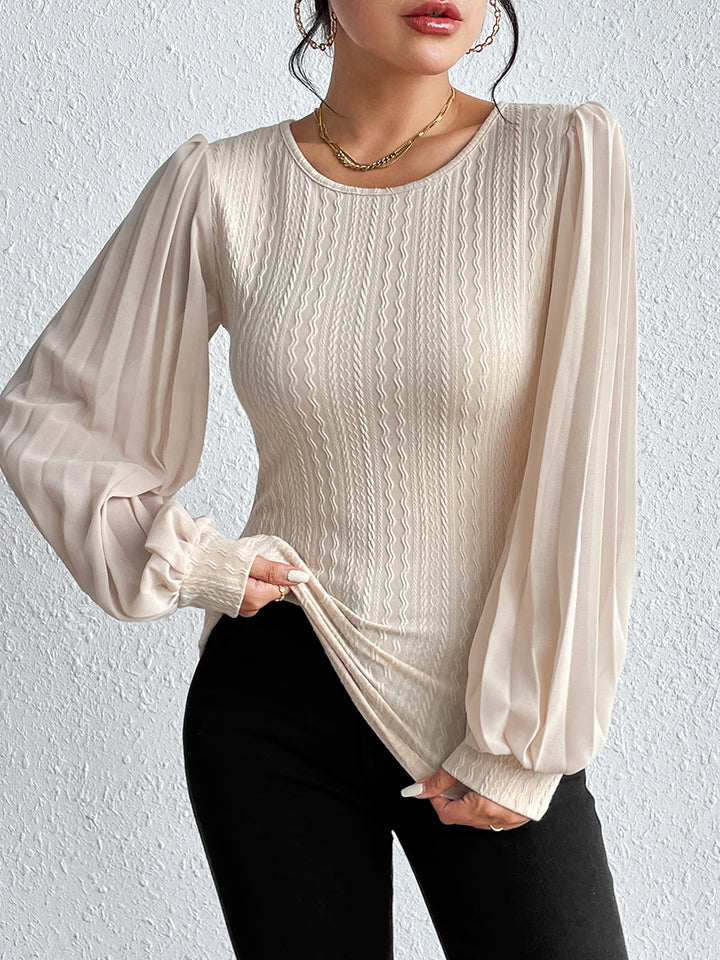 Honey Pleated Puff Sleeve Round Neck Blouse 004 - Poppy & Pearl Edit