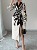 Slit Long Sleeve Wrap Midi Dress 002 - Poppy & Pearl Edit