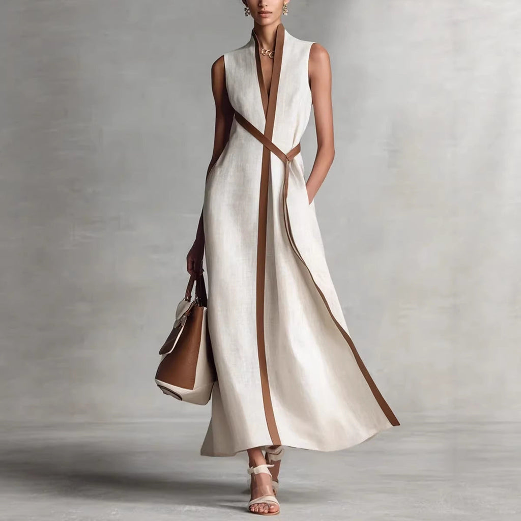 Sleeveless Contrast Trim Maxi Dress Side Profile - Poppy & Pearl Edit