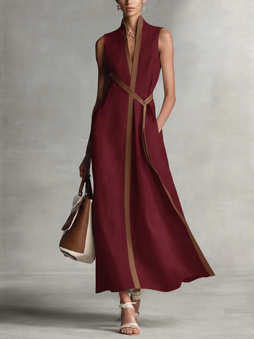 Sleeveless Contrast Trim Maxi Dress Detail Shot - Poppy & Pearl Edit