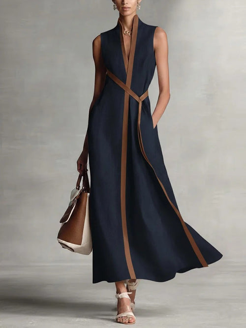 Sleeveless Contrast Trim Maxi Dress Full Length - Poppy & Pearl Edit