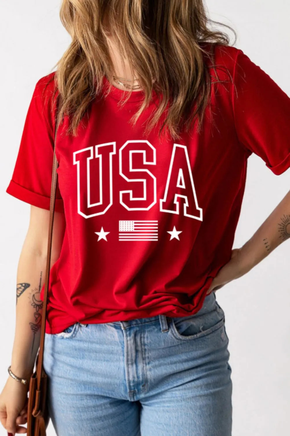 USA American Flag Crewneck T-Shirt 003 - Poppy & Pearl Edit